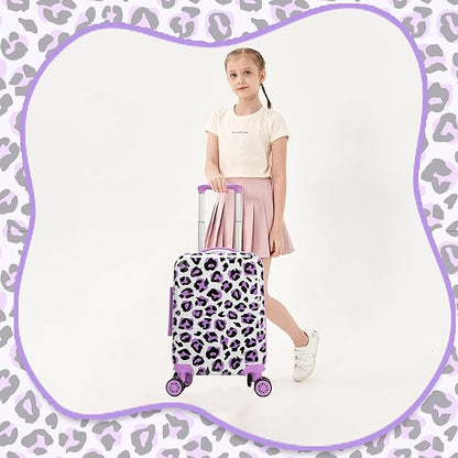 Kid's Luggage Set 2 Piece Suitcase Set Hardside Luggage with Spinner Wheels Girls Carry on Toddler Travel Rolling Suitcase with Neck Pillow Airline Approved