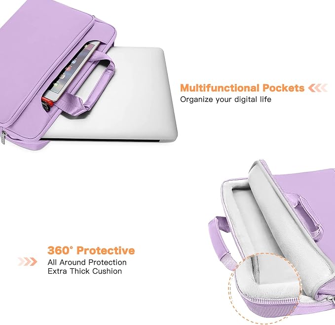 MOSISO 360 Protective Laptop Shoulder Bag Compatible with MacBook Air/Pro, 13-13.3 inch Notebook, Compatible with MacBook Pro 14 inch M5 M4 M3 M2 M1,Matching Color Sleeve with Belt, Light Purple
