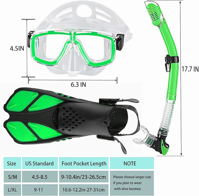 Snorkeling Gear for Adults with Fins Scuba Diving Gear Adult Professional Travel Snorkel Sets with Flippers,Anti-Fog Anti-Leak Diving Mask