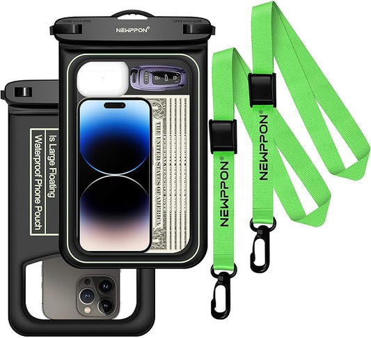 10.5" Large Floating Waterproof Phone Pouch - 2 Pack Float Clear Cell Holder Protector with Lanyard - Universal Floatable Water Proof Dry Bag for iPhone Samsung Galaxy for Beach Swimming Pool