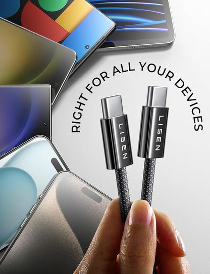 LISEN USB C Cable, 6-Pack [3.3/3.3/6.6/6.6/6.6/10FT] USBC to USBC Cable for iPhone 16e 15 Pro Max Charger Cord, 60W C to C Cable Fast Charging for Samsung S25/S24/23, Switch 2, iPad, MacBook,Black
