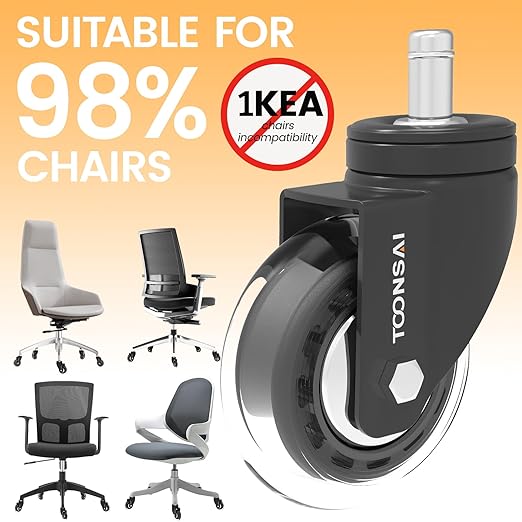 Upgraded,3 Inch Office Desk Chair Wheels Replacement, Computer Gaming Caster for Carpet, Stem 7/16-7/8 Set of 5 for Furniture Hardwood Hard Floors Chair Castors Tile Smooth Safe Quiet Rolling,-1100 LB