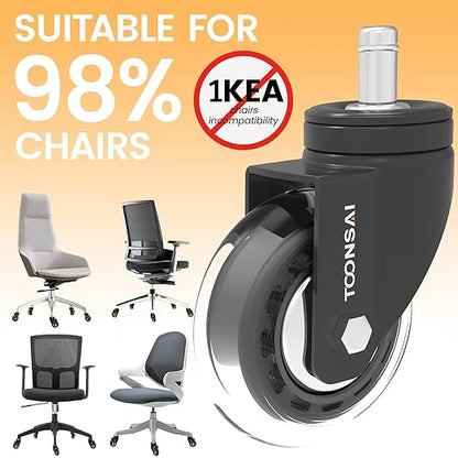 Upgraded,3 Inch Office Desk Chair Wheels Replacement, Computer Gaming Caster for Carpet, Stem 7/16-7/8 Set of 5 for Furniture Hardwood Hard Floors Chair Castors Tile Smooth Safe Quiet Rolling,-1100 LB