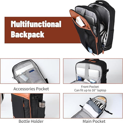 22x14x9 Airline Approved Vintage Style Carry On Luggage with Backpack Sets for Men, ABS+PC Hardshell Small 20 inch Retro Suitcase with Protective Cover & Tag (Black Brown, 20in/BP/TB)