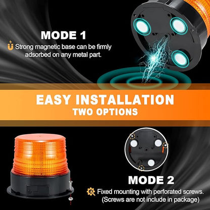 Magnetic Wireless Beacon Light, Amber Rechargeable Strobe Lights for Trucks, Waterproof Flashing Emergency Safety Warning Light for Construction Vehicles Snowplow Tow Work Trucks Postal Mail Cars