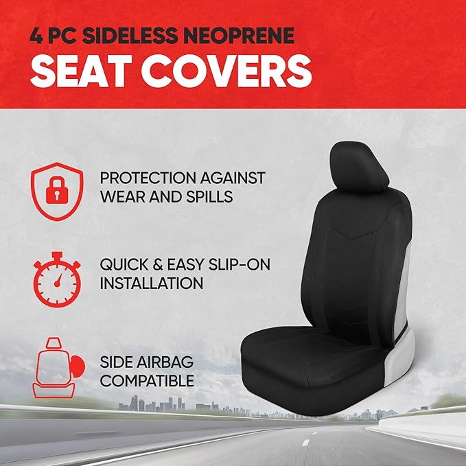 Motor Trend SpillGuard 2 Black Seat Covers for Cars & Seat Covers for Trucks - Neoprene Lining Waterproof Car Seat Covers Front Seats Only - SUV Seat Covers Protector - Forros para Asientos de Carro