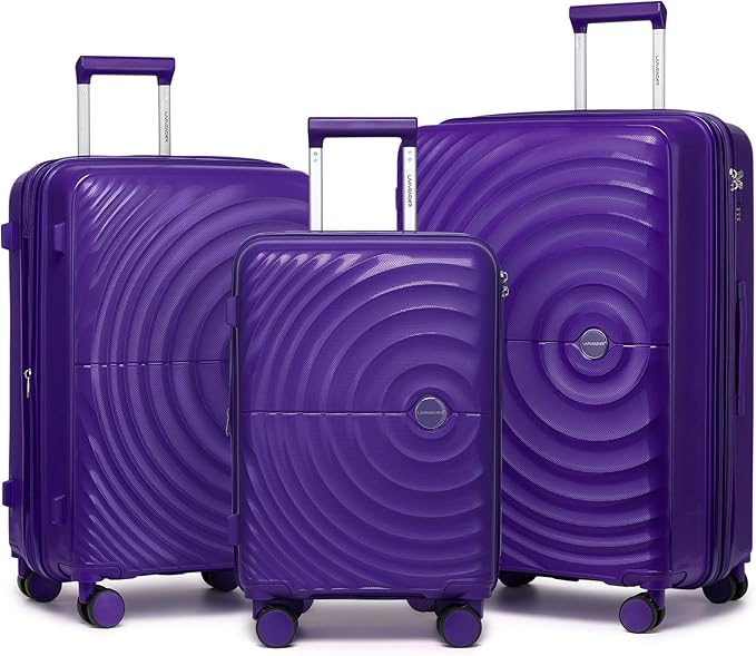 LARVENDER Luggage Sets, Suitcase Set 3 Piece Expandable Luggage PP Lightweight Large Suitcases with Wheels for Women (28/24/20inch,Grape Purple)