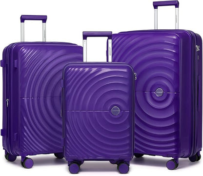 LARVENDER Luggage Sets, Suitcase Set 3 Piece Expandable Luggage PP Lightweight Large Suitcases with Wheels for Women (28/24/20inch,Grape Purple)