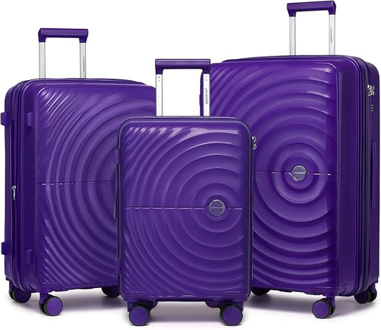 LARVENDER Luggage Sets, Suitcase Set 3 Piece Expandable Luggage PP Lightweight Large Suitcases with Wheels for Women (28/24/20inch,Grape Purple)