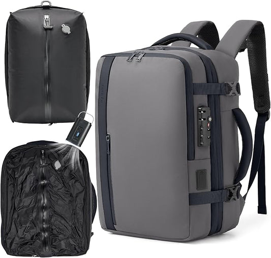 Fanwoli Vacuum Travel Backpack, Carry On Luggage with TSA Lock & Anti Theft Zipper, Expandable Airback with Compression Pump, Waterproof Laptop Bag Ideal for Flight & Business