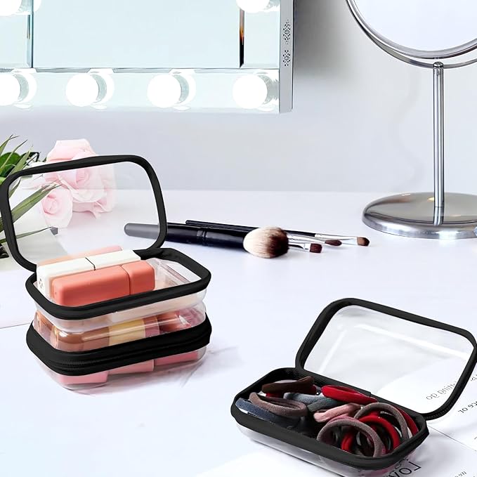 3 Pack Clear Hard Shell Zipper Case, Clear Zipper Pouches Waterproof Makeup Organizer & Travel Toiletry Bag, Plastic Pouch for Travel Office Storage, 3 Pack, MSS