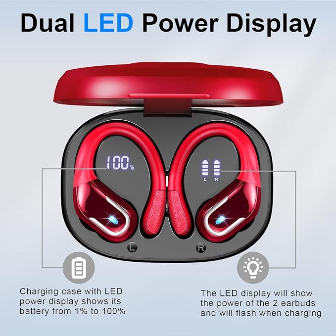 Wireless Earbud, 75Hrs Bluetooth 5.4 Headphones IP7 Waterproof for Sport, Running Wireless Earphones with ENC Noise Canceling Mics, Deep Bass Over Ear bud with Earhooks for Android, iOS, Workout, Gym