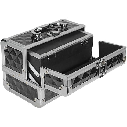 SHANY Chic Makeup Train Case Cosmetic Box Portable Makeup Case Cosmetics Beauty Organizer Jewelry storage with Locks, Multi trays Makeup Storage Box with Makeup Mirror - Black