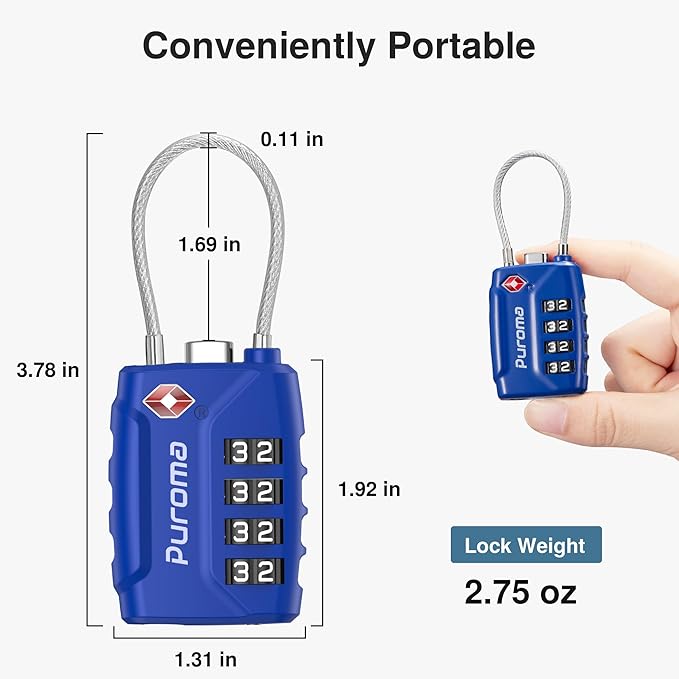 Puroma 2 Pack TSA Approved Luggage Locks, 4 Digit Combination Travel Locks Resettable Code Lock with Zinc Alloy Body for Suitcase, Toolbox, Backpack, Bag, Gym Locker (Basic Blue)