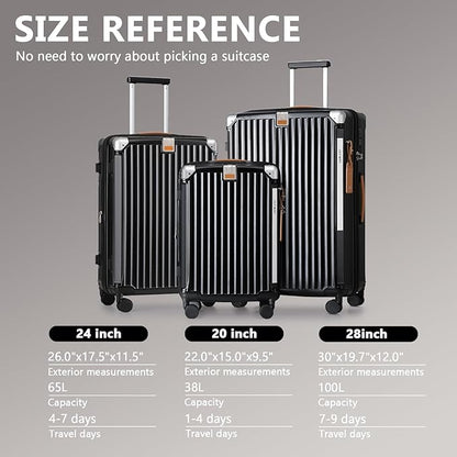 Joyway 3 Piece Set Hardside Expandable Luggage with USB Charging Port and Cup Holder, TSA Lock Spinner Wheels Suitcase for International Travel, Lightweight Carry On Checked Baggage, Black