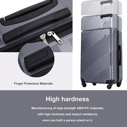 Luggage Sets Wear-Resistance Hardside Lightweight Suitcase Double Spinner Wheels, TSA Lock,Two Hooks, Scratch-resistant Carry-on,3 Piece Set(20inch 24inch 28inch) (Gray)