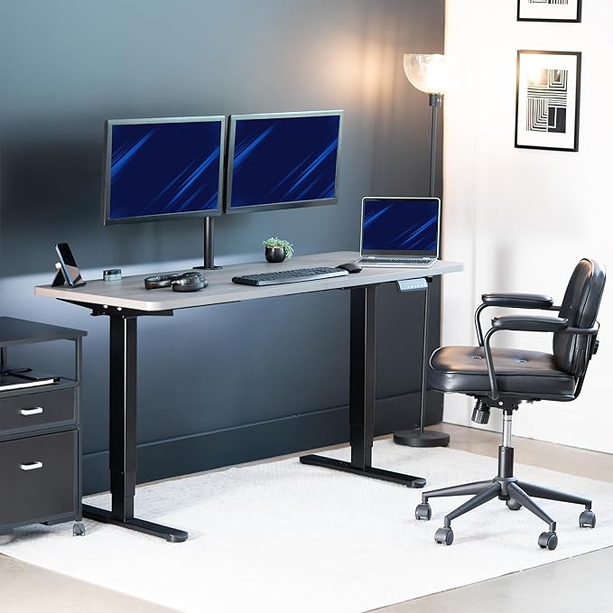 VIVO Electric 60 x 24 in Dual Motor Sit Stand Desk, Memory Height Adjustment, 2B Series, Dark Gray Top Black Frame, DESK-KIT-2B6G