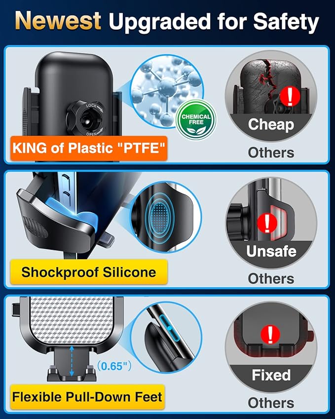 [Pro Version] VANMASS Universal Car Phone Mount [Super Suction Cup] Dashboard Phone Holder, Handsfree Windshield Dash Vent Phone Holder Car, Compatible for iPhone 17 16 15 14 Samsung LG & Truck,Silver