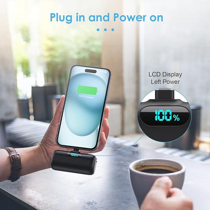 Mini Portable Charger USB C Power Bank,Upgraded 5000mAh PD Fast Charging Battery Pack Built-in USB-C Connector Travel Essential for iPhone17/17Pro/17Pro Max/Air/16 Plus/16Pro Max/15 Series,Android