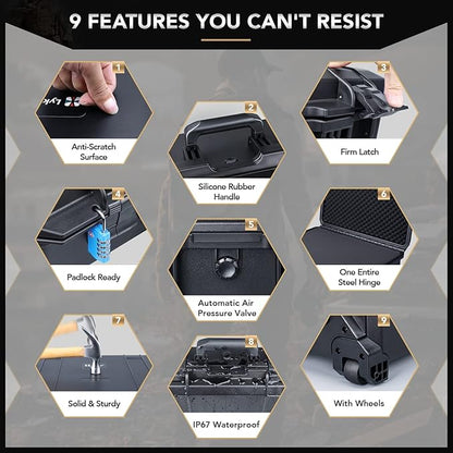 Lykus HC-5230 Large Waterproof Hard Case with Wheels and Customizable Foam, Interior Size 20.5x14.2x13.6 inch, Suitable for cameras, lenses, electronic equipment and more
