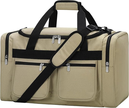 20 inch Gym Bag for Men, 40L Sports Duffle Bag with side pockets durable Weekend Overnight Bag for Travel, Workout, Fitness (Camel)