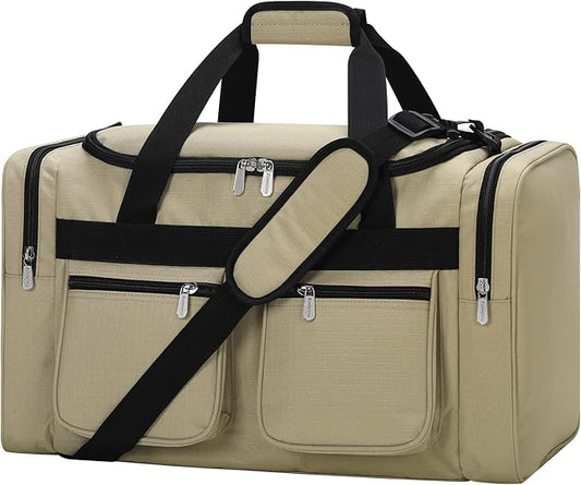 20 inch Gym Bag for Men, 40L Sports Duffle Bag with side pockets durable Weekend Overnight Bag for Travel, Workout, Fitness (Camel)