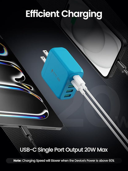 USB C Charger Block, [2-Pack] Type C Charger Fast Charging,50W 5-Port USB Wall Charger Multiport Type C Charging Block Cube for iPhone 17/16/15/14/13/12/11 Pro Max XS,iPad,Samsung&More-Blue