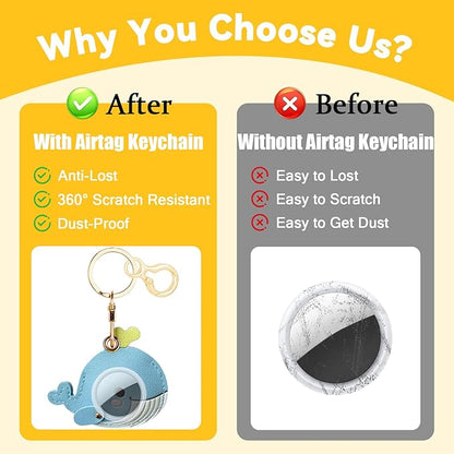 Leather Keychain for Airtag, Cute Protective Keychain Holder Compatible with Apple Air Tag,GPS Item Tracker Case Cover for Keys,Bags,Pets,Luggage(Whale)