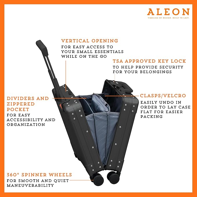 Aleon All Aluminum Lightweight 16” Premium Vertical Underseat Carry-On Luggage. Business Briefcase with Wheels - Hardshell Suitcase