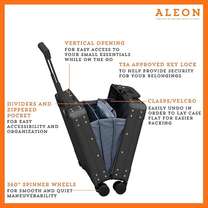 Aleon All Aluminum Lightweight 16” Premium Vertical Underseat Carry-On Luggage. Business Briefcase with Wheels - Hardshell Suitcase