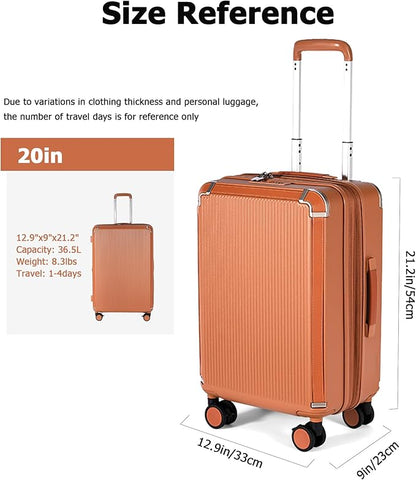 feilario 20in Hardshell Carry-On Luggage Lightweight Spinner Brake Wheels Suitcase with Zipper Closure, Airline Approved, TSA-Accepted Lock & Side Hooks (Brown (zipper closure), 20in)