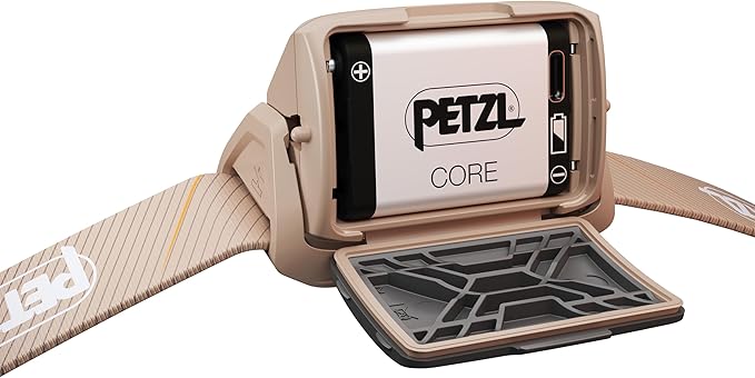 PETZL Tikka CORE Headlamp - Rechargeable, Compact 450 Lumen Light with Red Lighting, for Hiking, Climbing, and Camping - Brown