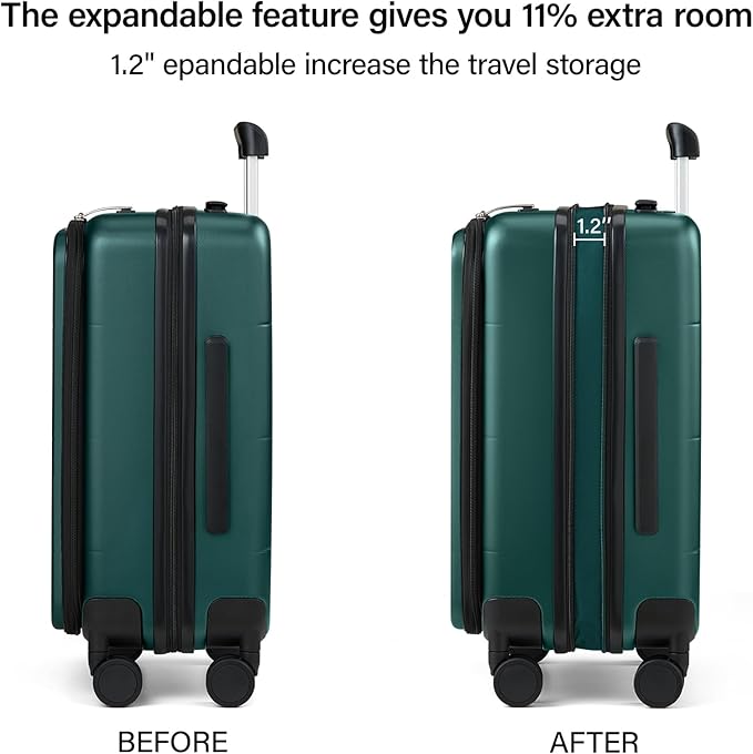 MILADA 24 Inch Expandable Top Opening Luggage with Spinner Wheels Medium Checked Suitcase with Wheels Hard Shell Trunk Suitcase TSA Approved Luggage for travel, Blackish Green