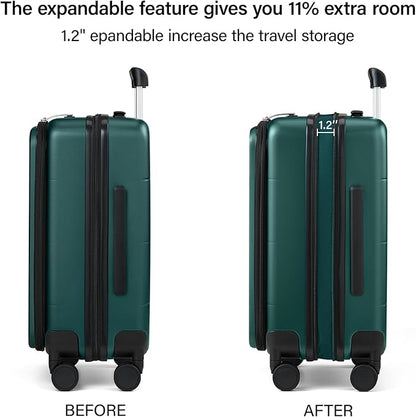 MILADA 24 Inch Expandable Top Opening Luggage with Spinner Wheels Medium Checked Suitcase with Wheels Hard Shell Trunk Suitcase TSA Approved Luggage for travel, Blackish Green