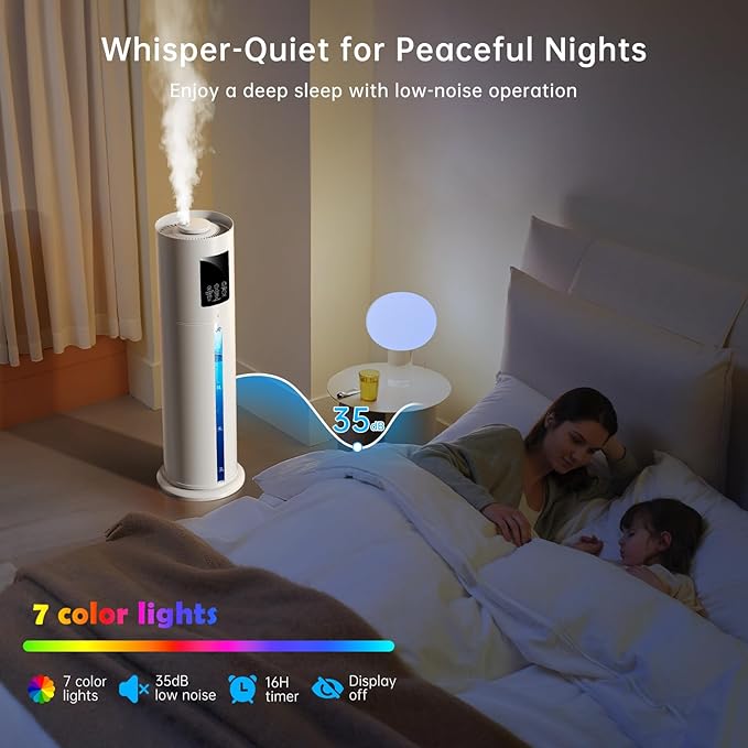 2.1Gal/8L Smart Humidifier Large Room, Top Fill Humidifiers for Bedroom with Diffuser, 7 Color Lights,16H Timer, Auto Mode, APP Remote Control, 4 Levels Cool Mist Air Humidifier for Plants Home Office