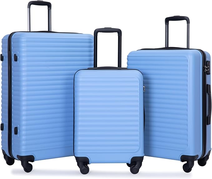 Travelhouse Luggage Sets Hardside Suitcases 24in/28in, Carry on 20in,3 Piece Set Travel Luggages Clearance with Double Spinner Wheels TSA Lock Lightweight (light blue)