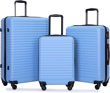 Travelhouse Luggage Sets Hardside Suitcases 24in/28in, Carry on 20in,3 Piece Set Travel Luggages Clearance with Double Spinner Wheels TSA Lock Lightweight (light blue)