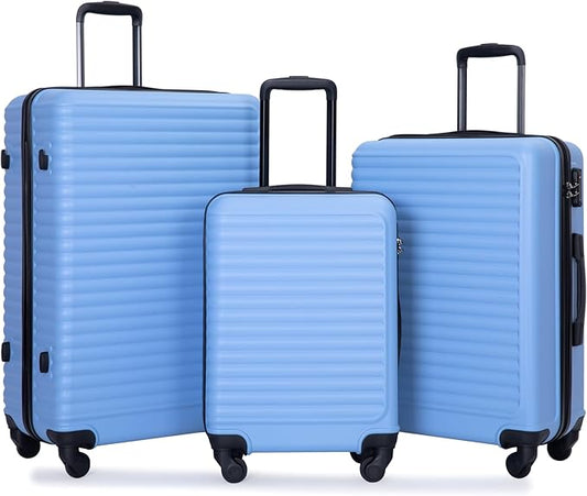 Travelhouse Luggage Sets Hardside Suitcases 24in/28in, Carry on 20in,3 Piece Set Travel Luggages Clearance with Double Spinner Wheels TSA Lock Lightweight (light blue)