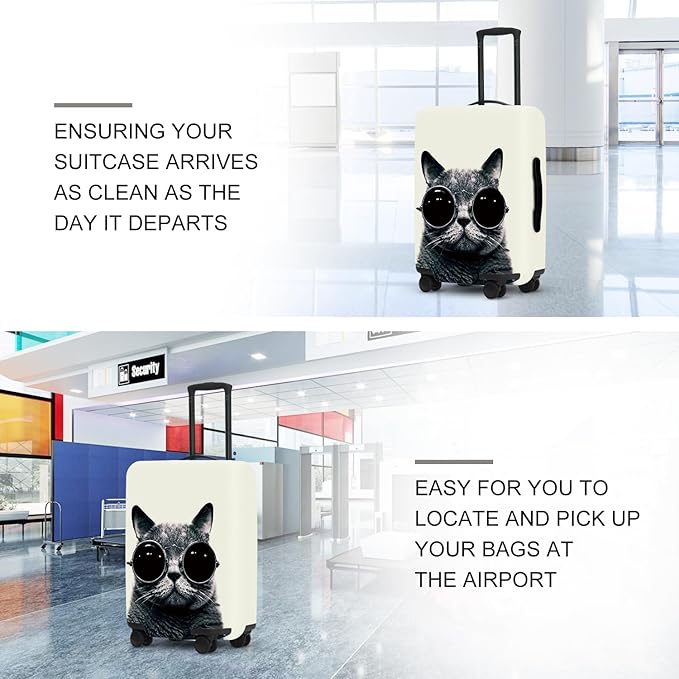 Cool Cat Luggage Protector, Washable Suitcase Cover with Sunglasses Feline Design Anti-scratch for 32",34"Bag