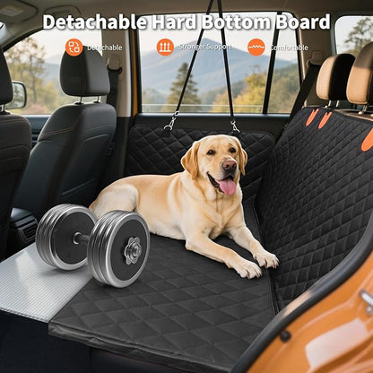 HOTEAGLE Dog Seat Covers for Back Seat, Hard Bottom Back Seat Extender for Dogs, 600D Upgraded Material Waterproof and Comfortable with 400lbs Holds, Ideal for Car Trips and Outdoor Adventures（Black）