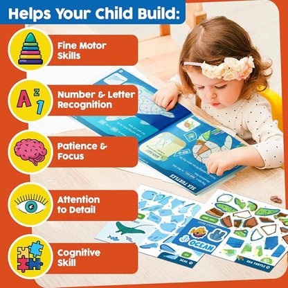 Funcils Paint by Sticker & Number for Kids - 30 Color by Sticker Paint Book | Travel, Airplane, Car Activities for Kids Ages 4-8 Girls Boys | Art & Crafts Games, Puzzle Books, Learning Educational Kit