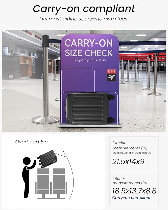 Carry On Luggage 22x14x9 Airline Approved, Hardside Suitcase with Wheels, TSA Approved, Rose Gold