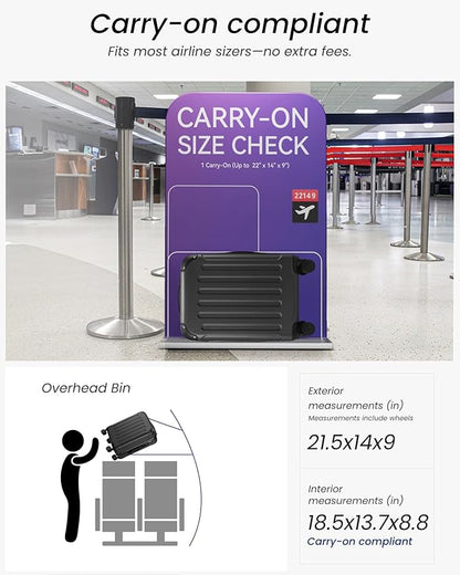 Carry On Luggage 22x14x9 Airline Approved, Hardside Suitcase with Wheels, TSA Approved, Rose Gold