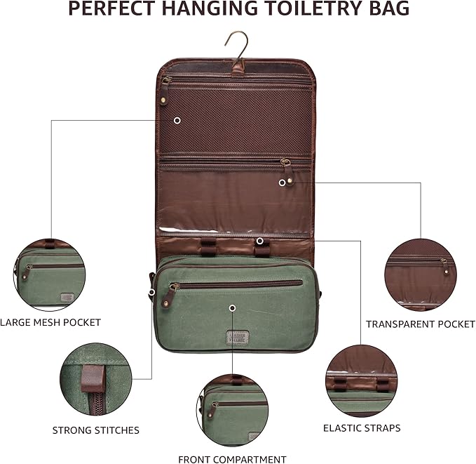 LEATHER VILLAGE Hanging Leather Toiletry Bag for Men – Handcrafted Vintage Premium Travel Dopp Kit with Waterproof Lining, Shaving Organizer and Shower Bathroom Essentials Case - Cherry