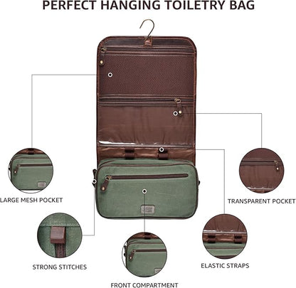 LEATHER VILLAGE Hanging Leather Toiletry Bag for Men – Handcrafted Vintage Premium Travel Dopp Kit with Waterproof Lining, Shaving Organizer and Shower Bathroom Essentials Case - Cherry