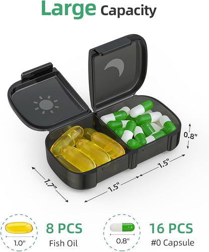 PULIV Extra Large Weekly Pill Organizer 2 Times a Day, One-Side Open Pill Box 7 Day for Easy Filling, Black Privacy Protection AM PM Pill Case for Vitamins, Medication, Supplements, Fish Oils Black