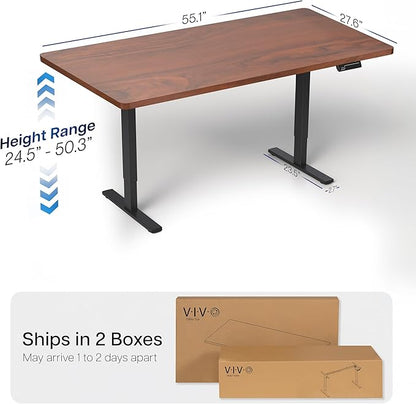 VIVO Electric 55 x 28 in Dual Motor Sit Stand Desk, Memory Height Adjustment, 2B Series, Dark Walnut Top Black Frame, DESK-KIT-2B55D