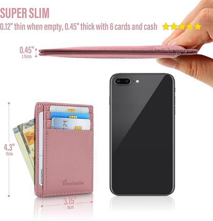 Travelambo Slim Wallet Front Pocket Minimalist Leather RFID Blocking Medium Size