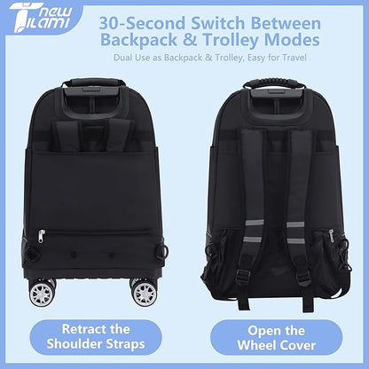NEW TILAMI 19 Inch Rolling Backpack 360°rotating Universal Wheel, Large Organizer Compartments, Adjustable Handle, Carry on for School Students Business Travel, Ice-blue Rhombus Shadows