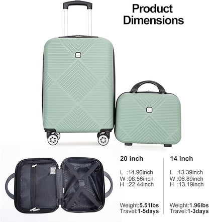 2 Piece Carry on Luggage Set, Airline Approved 20 Inch Luggage with Cosmetic Case HardShell Suitcase with Spinner Wheels, Lightweight Durable Hardside Suitcases Set, Olive Green